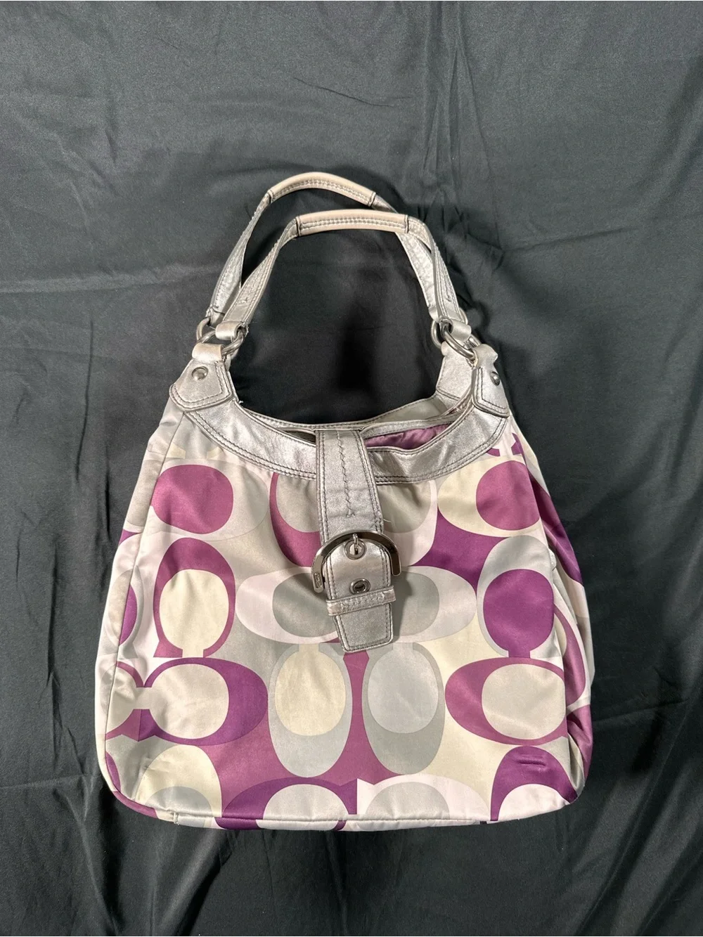 Coach Soho Scarf Print Shoulder Bag Purple Gray Silver Retro Y2K F17135 Vintage